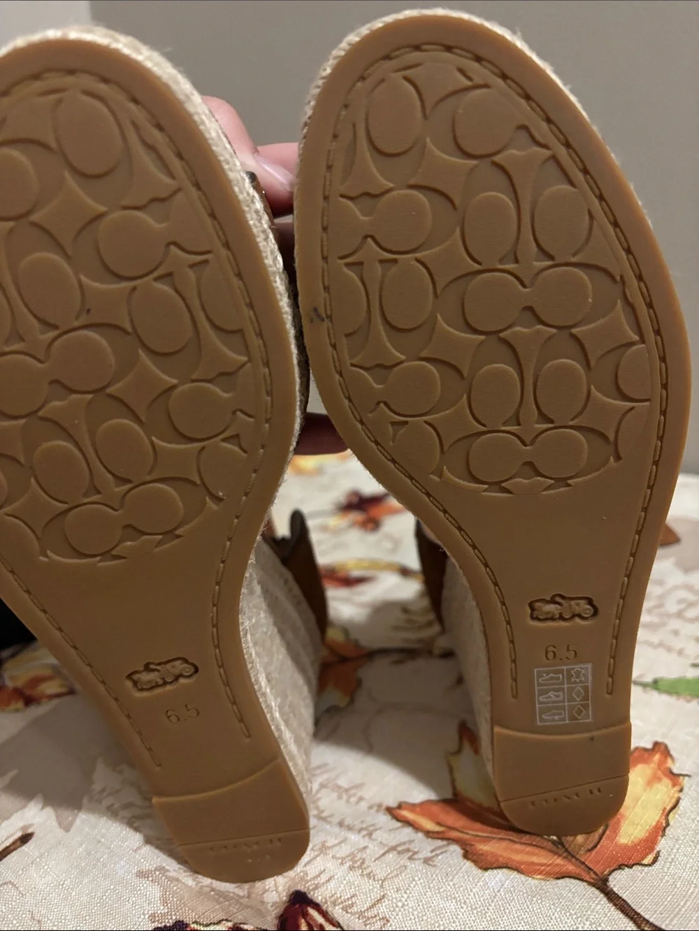 Coach Brown Suede Cutout Wedge Sandals